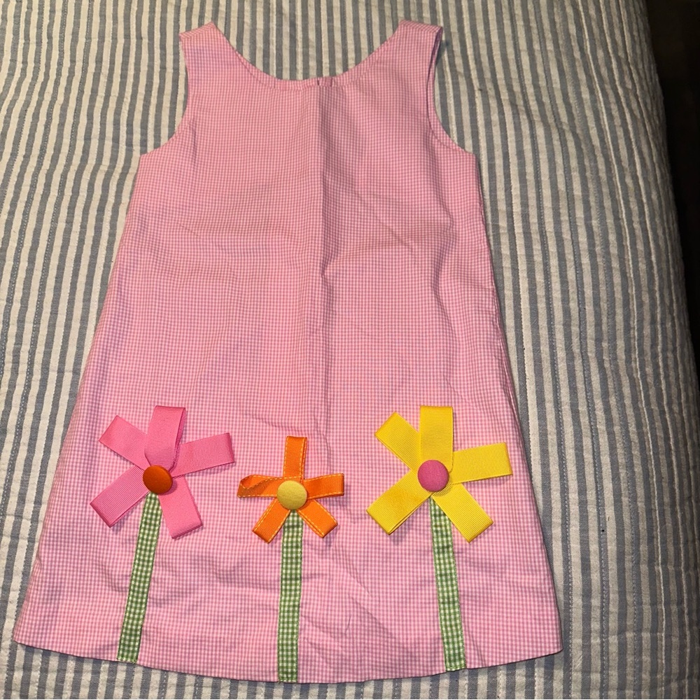Peaches 'n Cream Girls Pink Gingham Flower Ribbon Dress Size 4 Y-3104 Sleeveless